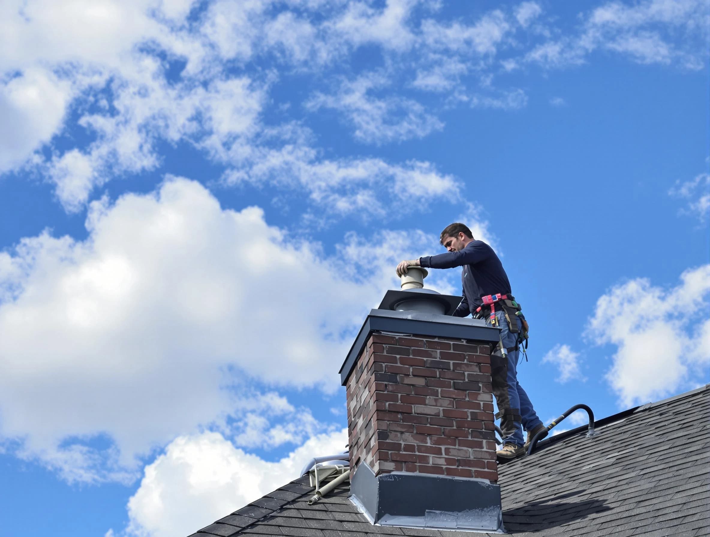 Queen Creek Chimney Sweep installing a sturdy chimney cap in Queen Creek, AZ