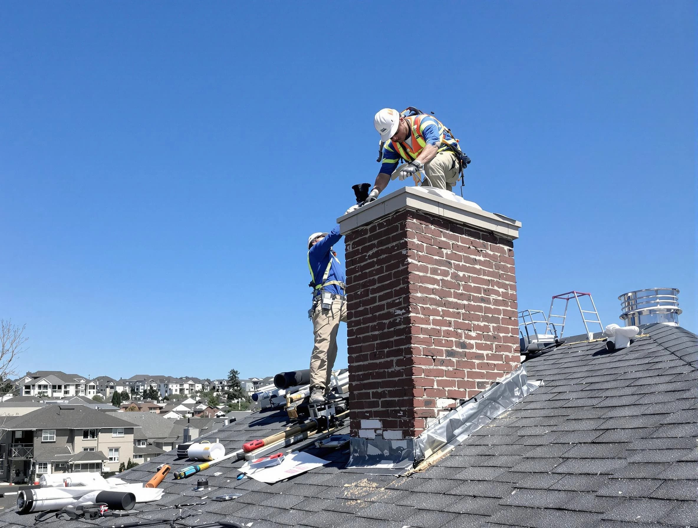 Queen Creek Chimney Sweep repairing a chimney crown in Queen Creek, AZ