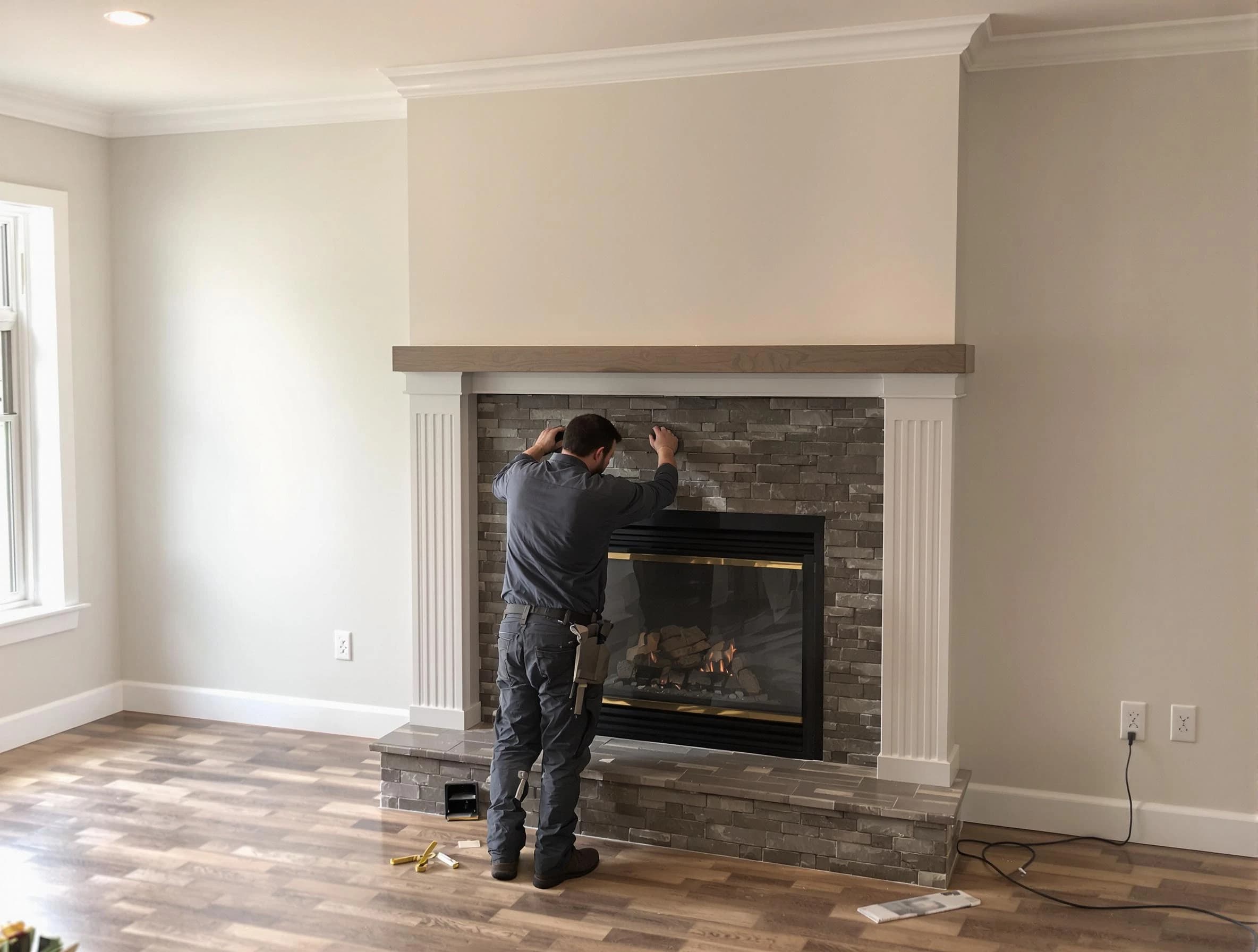 Queen Creek Chimney Sweep finishing a custom fireplace install in Queen Creek, AZ