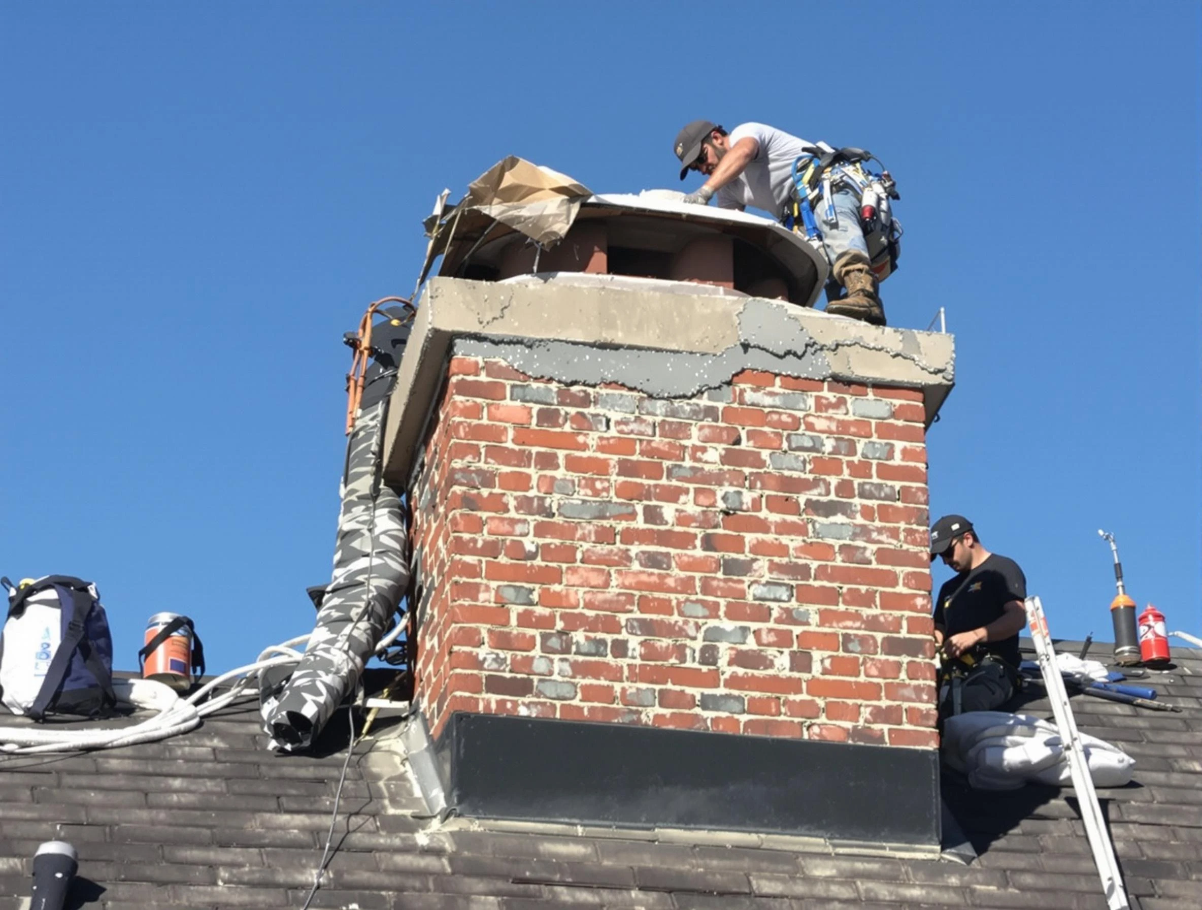 Queen Creek Chimney Sweep installing a custom chimney crown in Queen Creek, AZ